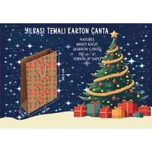 Karton Çanta 26x38,5x12 cm 10 Adet Yıldız Desenli Kraft Kağıt 2 Renk Baskılı