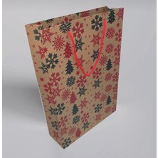 Karton Çanta 26x38,5x12 cm 10 Adet Yıldız Desenli Kraft Kağıt 2 Renk Baskılı