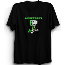 Minecraft, Cute T N T, Game, Oyun  Baskılı, Unisex, %100 Pamuk Siyah Tişört