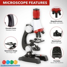 Teknofaji Mikroskop Seti Eğitici Biyolojik Çocuk Mikroskop LED Işık 12 Örnek Hediye 100X-1200X Zoom