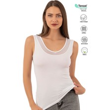 Özkan 22848 Kadın Modal Pamuklu Kalın Askılı V Yaka Tül Detaylı Atlet