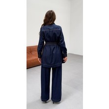 Premium Kalite Kemer ve Cep Detaylı Tasarım Ikili  Denim Takım Pantolon Ceket Ikili Kot Takım