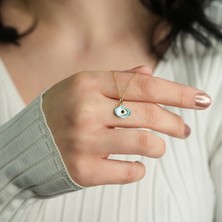 Nazar Boncuklu Mineli Altın Kolye Ucu AH87