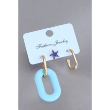 Trend Mavi Deniz Yıldızı Figürlü Küpe Seti