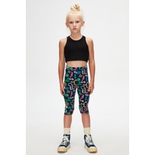 Lovetti Kız Çocuk Yazlık Desenli Cutouts Animal Tayt Kapri Örme Rahat Kesim