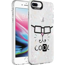 Apple iPhone 8 Plus Kılıf Mermer Desenli Joec Marbello Kapak-Beyaz