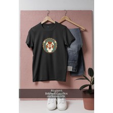 Oversize Motifli Aslan Başı  Tasarımlı Unisex T-Shirt