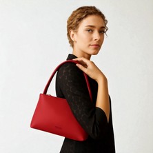 Paftalı Deri Kadın Basic Tek Saplı Fermuarlı Baget El ve Omuz Çantası 27X15X7 cm