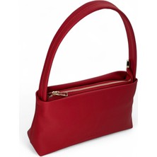 Paftalı Deri Kadın Basic Tek Saplı Fermuarlı Baget El ve Omuz Çantası 27X15X7 cm