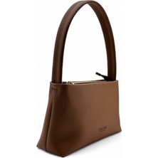 Paftalı Deri Kadın Basic Tek Saplı Fermuarlı Baget El ve Omuz Çantası 27X15X7 cm