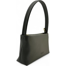 Paftalı Deri Kadın Basic Tek Saplı Fermuarlı Baget El ve Omuz Çantası 27X15X7 cm