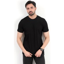 Erkek Bisiklet Yaka Kaşkorse T-Shirt Siyah - 25Y 3011