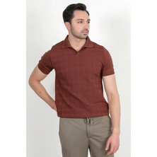 Erkek Polo Yaka Kısa Kol Dokulu Triko T-Shirt Kahverengi - 2504