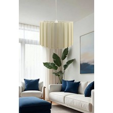 Kademeli Pileli Desen Açık Krem / Keten Kahve Kumaşlı Tasarım Tekli Sarkıt Avize Aydınlatma Modeli