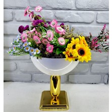 Modern Dekoratif Kare Gold Ayaklı Beyaz Büyük Küre Salon Vazo Masa Üstü Aksesuar Dekor