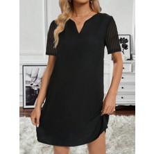 Kadın Kısa Kollu V Yakalı Kısa Janjan Krep Elbise