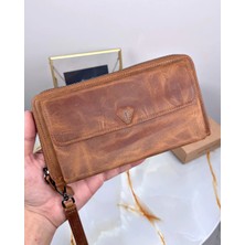 Hakiki Deri - Mıknatıslı ve El Tutma Bantlı - Fermuarlı - Elcikli - El Çantası 2100