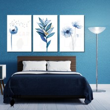 Gaagart 3'lü Kanvas Salon Tablosu Seti Mavi Karahindiba ve Çiçek