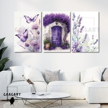Gaagart 3'lü Kanvas Salon Tablosu Seti Mor Lila Kapı ve Kelebekler