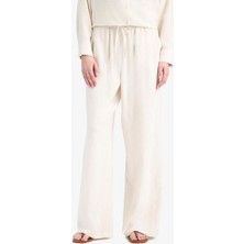 DeFacto Keten Karışımlı Pantolon Wide Leg Geniş Bol Paça Basic Düz Çift Cepli Yüksek Bel Standart Boy C6021AX25SP