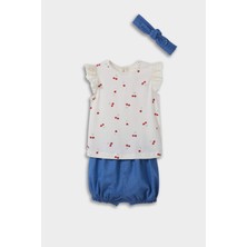 DeFacto 3'lü Takım Meyve Desenli Kısa Kollu Tişört Yumuşak Jean Şort Saç Bandı Kız Bebek E8363A525SM