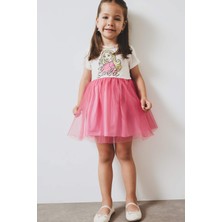 DeFacto Barbie Kısa Kollu Yazlık Tül Elbise Kız Bebek F0529A525SM