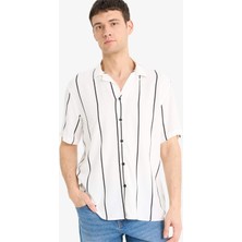 DeFacto Regular Fit Apaş Yaka Çizgili Yazlık Kısa Kollu Gömlek E2559AX25SM