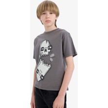 DeFacto Bisiklet Yaka Kaykay Baskılı Kısa Kollu Tişört Erkek Çocuk D9293A825SM