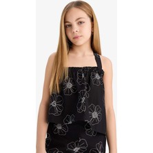 DeFacto Çiçekli Askılı Keten Bluz Kız Çocuk E0745A825SM