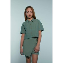 DeFacto Cropped Fit Keten Kısa Kollu Gömlek Kız Çocuk D9143A825SM