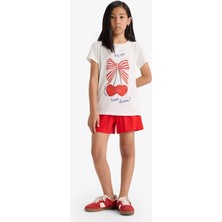 DeFacto Kız Çocuk Pijama Takımı Baskılı Kısa Kollu Üst Beli Lastikli Şort E0667A825HS