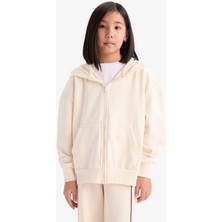 DeFacto Kız Çocuk Kapüşonlu Basic Düz Cepli Fermuarlı Sweatshirt D9079A825SP