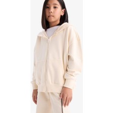 DeFacto Kız Çocuk Kapüşonlu Basic Düz Cepli Fermuarlı Sweatshirt D9079A825SP