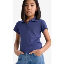 DeFacto Slim Fit Dar Kesim Polo Yaka Basic Düz Fitilli Kaşkorse Kısa Kollu Tişört Kız Çocuk Z7794A625SM