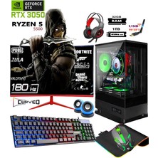 TC65X Ryzen 5 5500 32GB 1tb M.2 Nvme SSD RTX3050 Gddr6 24" 180Hz Oyuncu Masaüstü Bilgisayarı Hazır Sistem