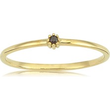 Fasek Gold Gümüş Yüzük - 0.05 CT Smoky Taşlı Minimal İnce Tel 925 Ayar Gümüş Yüzük - Minimal Tektaş Gümüş Yüzük