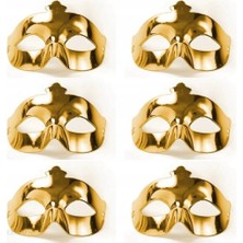 Altın Metalize Renk Düz Balo Parti Maskesi 6 Adet