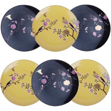 LuckyArt Lucky Art Lucile Siyah Sarı Kuş Desenli 6'lı Porselen Servis Tabağı Seti 20 cm  LYWY 007