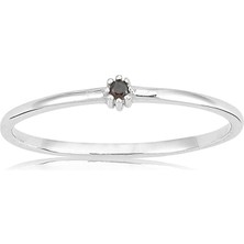 Fasek Gold Gümüş Yüzük - 0.05 CT Smoky Taşlı Minimal İnce Tel 925 Ayar Gümüş Yüzük - Minimal Tektaş Gümüş Yüzük