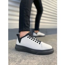 JY204 Flex Bağcıklı Keten Kumaş Erkek Günlük Sneaker Ayakkabı Kst - Beyaz/siyah
