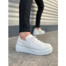 JY502 Bold Bağcıklı Cilt Erkek Günlük Sneaker Ayakkabı Cbt - Beyaz