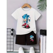 Calp Teks Sonıcs Baskılı Şort/t-Shirt Alt-Üst Yazlık Çocuk Takım