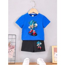 Calp Teks Sonıcs Baskılı Şort/t-Shirt Alt-Üst Yazlık Çocuk Takım