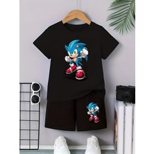 Calp Teks Sonıcs Baskılı Şort/t-Shirt Alt-Üst Yazlık Çocuk Takım