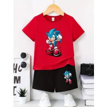 Calp Teks Sonıcs Baskılı Şort/t-Shirt Alt-Üst Yazlık Çocuk Takım