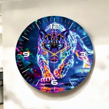 Renkli Baskı Leopar Desenli Sayılı Hediyelik Ahşap Sessiz Duvar Saati 45CM