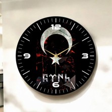 Fynh Renkli Baskı Göktürk Türk Bayrağı Desenli Sayılı Hediyelik Ahşap Sessiz Duvar Saati 45CM