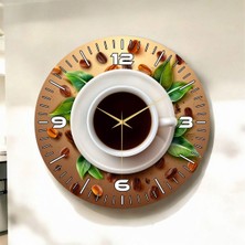 Kahve Temalı Renkli Baskı Kahve Çekirdekleri Desenli Sayılı Hediyelik Ahşap Sessiz Duvar Saati 45CM
