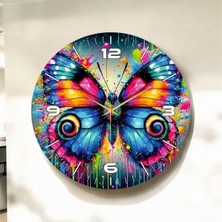 Kelebek Hayvan Renkli Baskı Desenli Sayılı Hediyelik Ahşap Sessiz Duvar Saati 45CM