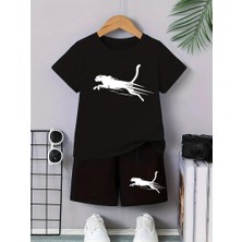 Calp Teks Çita Baskılı Şort/t-Shirt Alt-Üst Çocuk Yazlık Takım